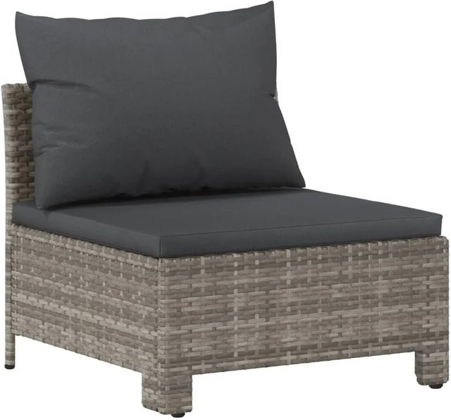 vidaXL Garten-Mittelsofa aus Poly Rattan mit Kissen in Grau, modernes Design mit pulverbeschichtetem Stahlgestell - Bild 1