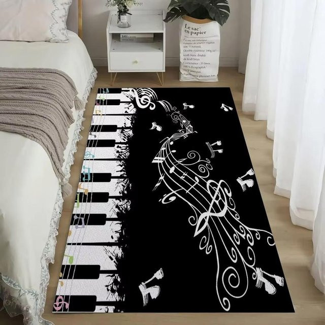 BC-Warm Home 3D-bedruckter Teppich mit Klaviertasten in Schwarz, B/T: 120 x 80 cm - Bild 1