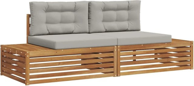 vidaXL Outdoor-Sofagarnitur 6-teilig aus Akazienholz mit Kissen in Natur und Hellgrau - Bild 1