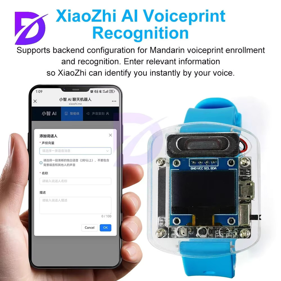 diymore ESP32S3N16R8 DIY Elektronisches Uhren-Kit mit KI-Sprachsteuerung, 0,96-Zoll OLED-Bildschirm, Wi-Fi und Bluetooth, Farbe: Pink - Bild 4