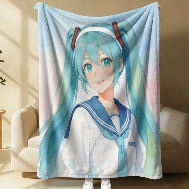 Hatsune Miku Anime Flanell-Überwurfdecke in Multicolour für Sofa und Schlafzimmer - Bild 1