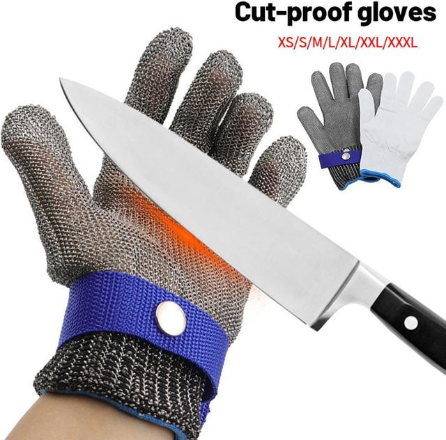 Schnittfeste Edelstahlhandschuhe in Silber und Weiß für den Fleischerei- und Schutzgebrauch, Größe M - Bild 1