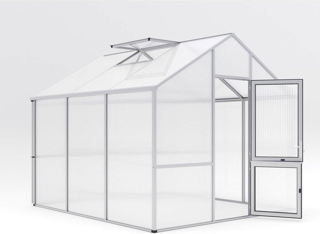 KGT Gewächshaus Dahlie III mit Satteldach aus Aluminium und Polycarbonat, 9,6 m², Farbe Silber/Transparent - Bild 1