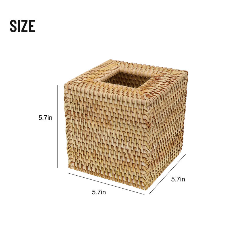LEENKEA Quadratische Rattan Taschentuchbox in Braun, handgewebter Korb im Boho-Stil, B/T/H: 14,48 x 14,48 x 14,48 cm - Bild 3
