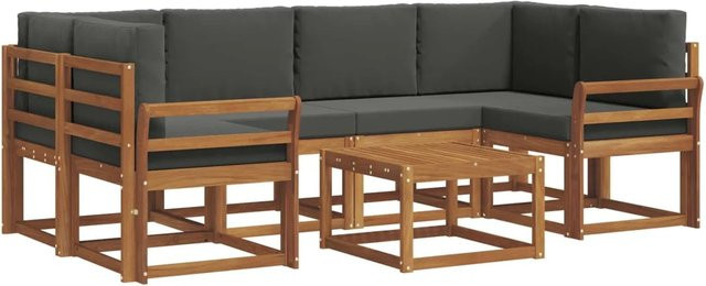 vidaXL Outdoor-Sofagarnitur 7-teilig aus Akazienholz mit Kissen in Anthrazit und Natur - Bild 1