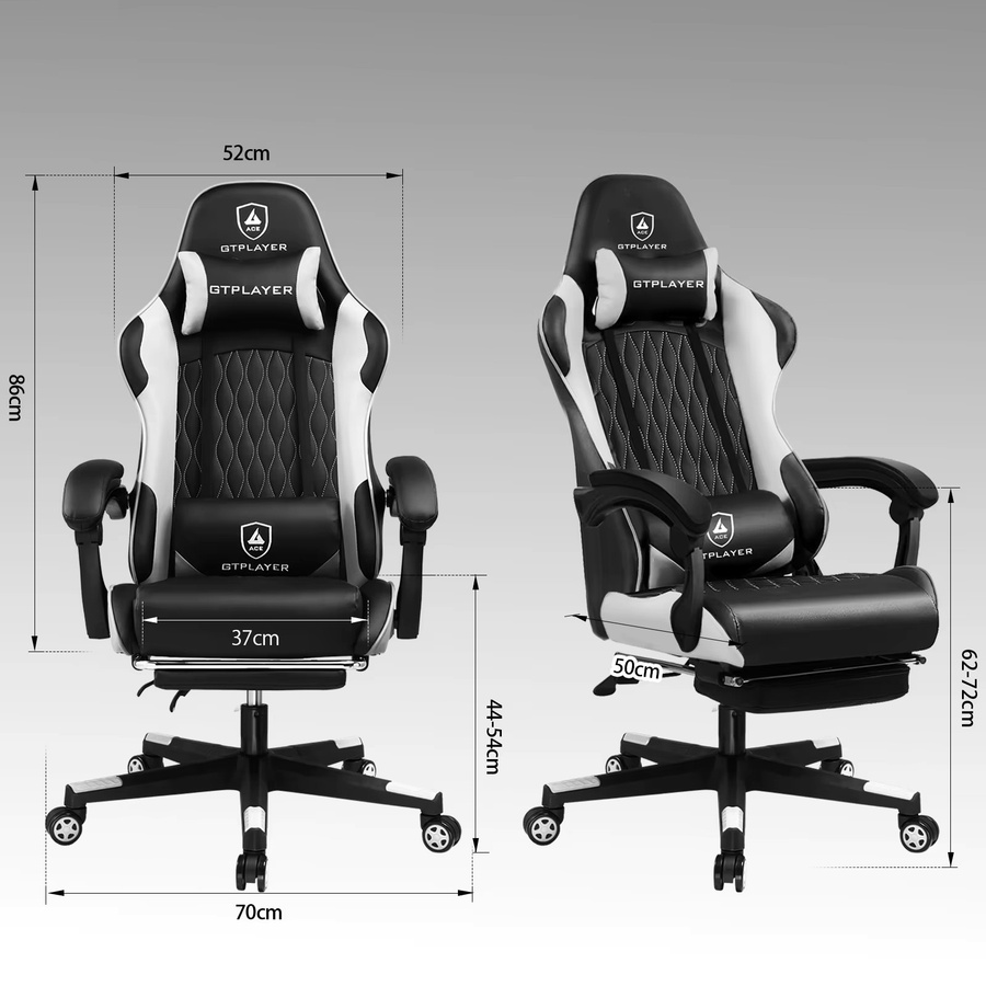 GTPLAYER Gaming Stuhl in Schwarz-Weiß, ergonomischer Gamer Stuhl aus Kunstleder mit Fußstütze, Kopfkissen und verstellbarer Lendenstütze - Bild 3