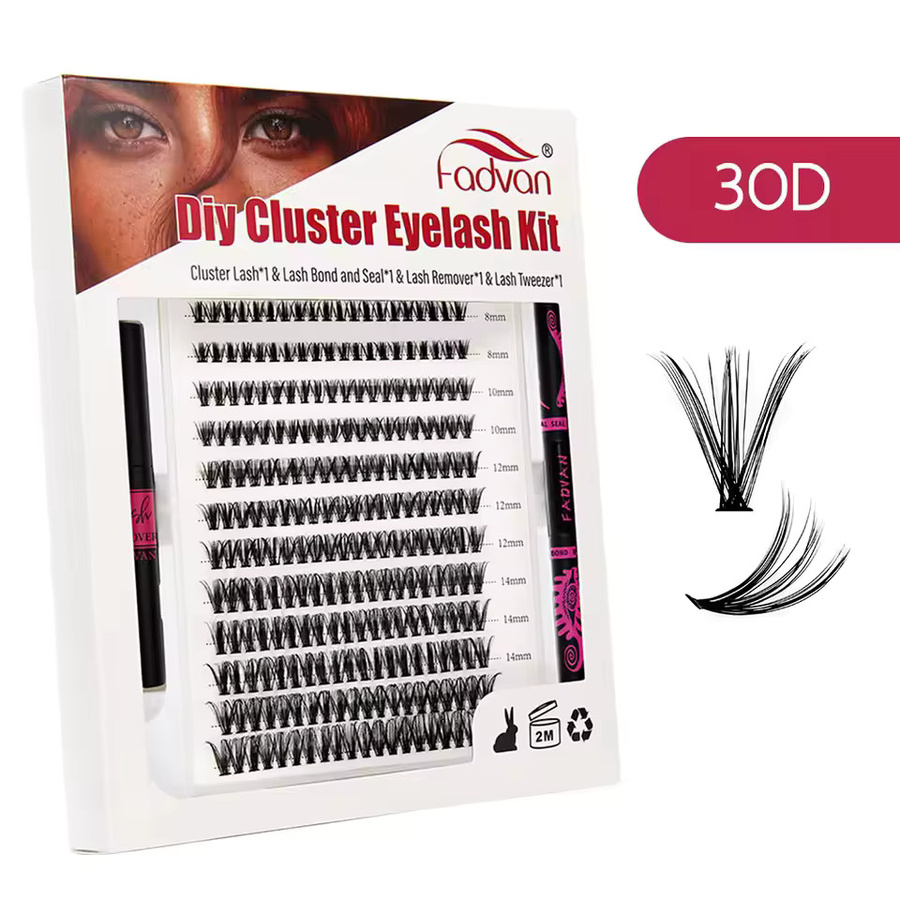 FADVAN Heat DIY Cluster-Wimpern- und Kleber-Set, 12 Reihen, D-Curl-Mix, 8–16 mm - Bild 2