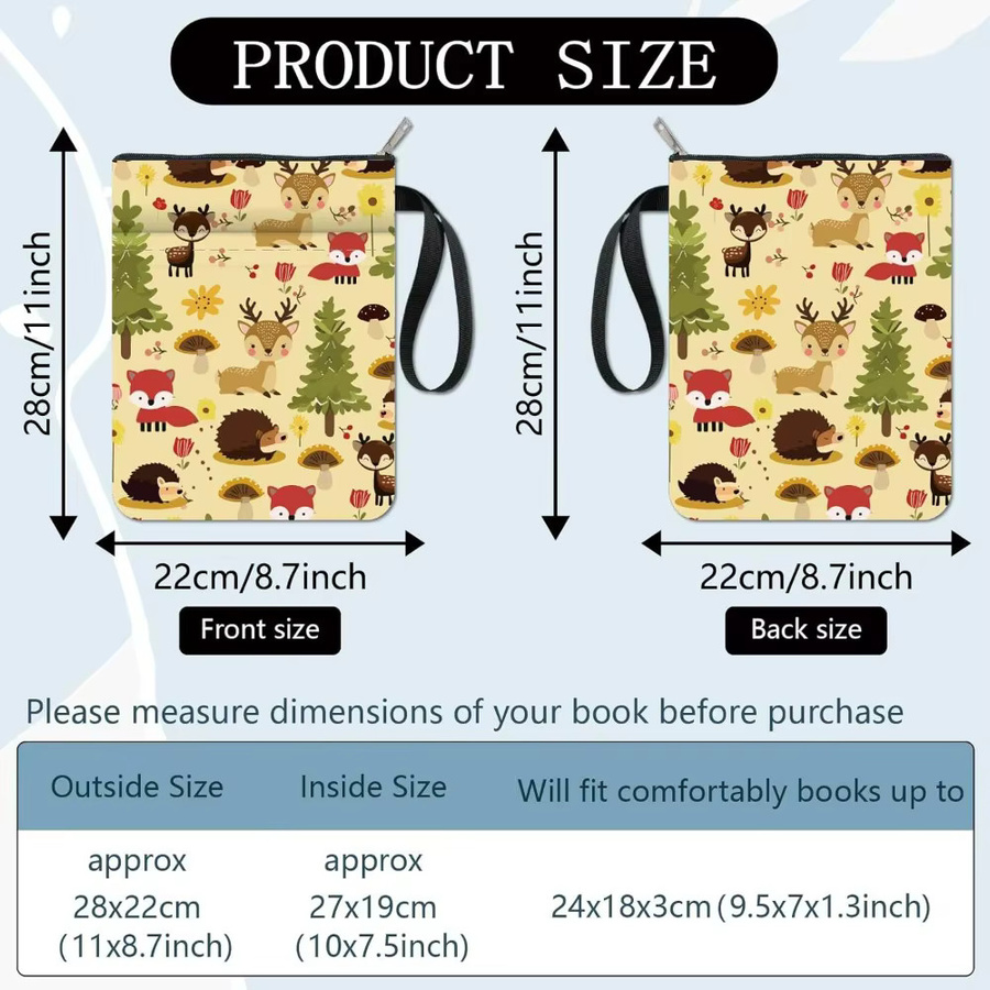 Waschbare Waldbuchhülle mit Reißverschluss und extra Hülle in Multicolour mit Igel, Fuchs und Hirsch Motiven - Bild 2