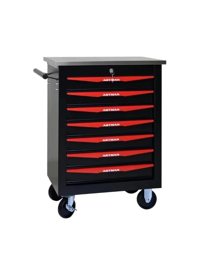 BLACK&RED Werkzeugwagen aus Metall mit 7 Schubladen und Edelstahldach, Schwarz & Rot, B/T/H: 78,0 x 56,5 x 34,5 cm - Bild 6