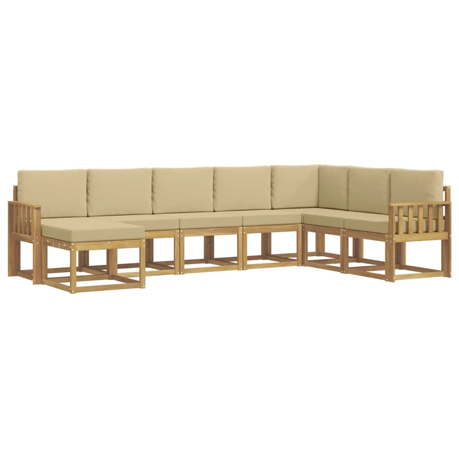 vidaXL Outdoor-Sofagarnitur in L-Form aus Akazienholz mit 8 Kissen in Weiß und Beige - Bild 2