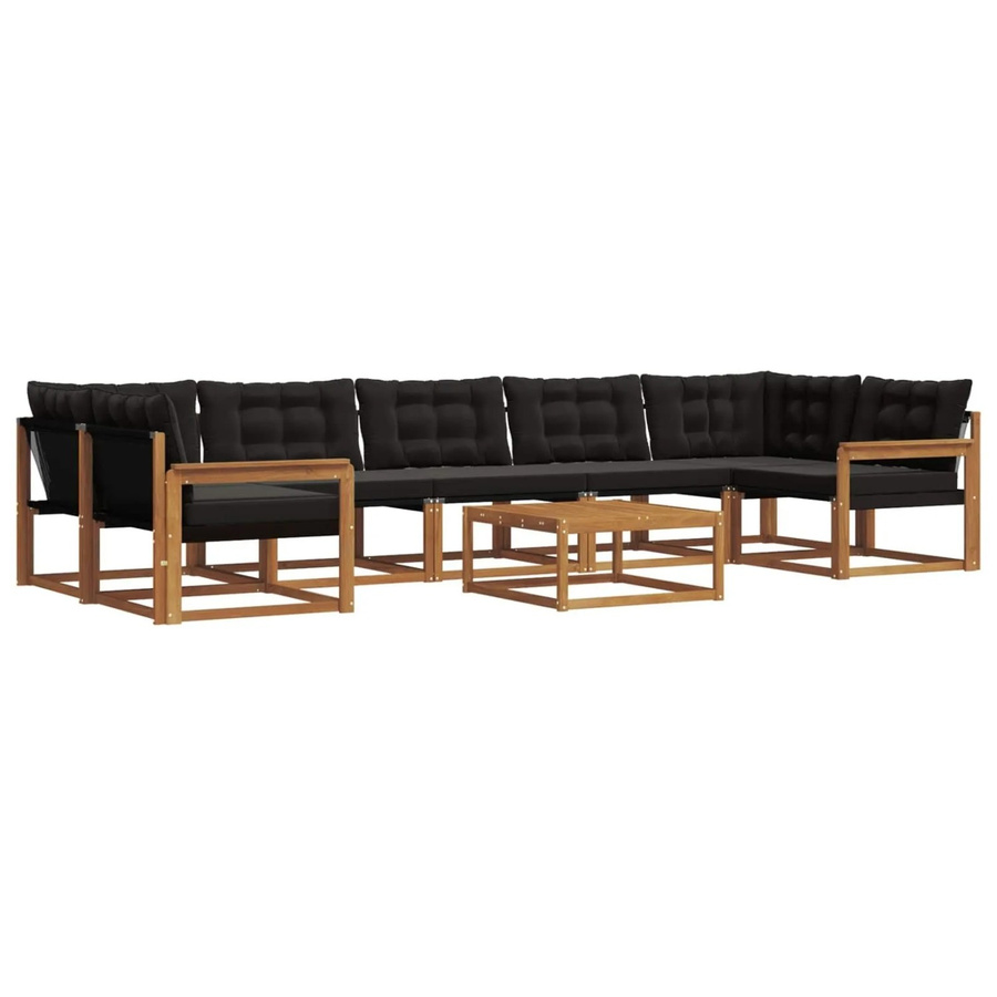 vidaXL Outdoor-Sofagarnitur 8-teilig aus Akazienholz und Textilene in Natur und Schwarz mit Kissen - Bild 2