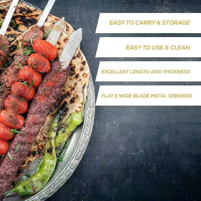 ShineTrip Flache Grillspieße aus Edelstahl in Silber für Adana Flat, Paneer Tikka BBQ und Koobideh Kebab - Bild 2