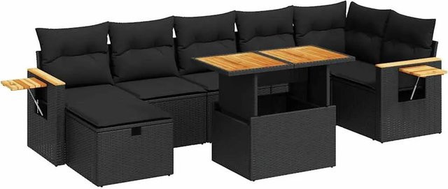 vidaXL 5-teilige Garten-Sofagarnitur aus Poly-Rattan und Akazienholz in Schwarz mit Kissen - Bild 1