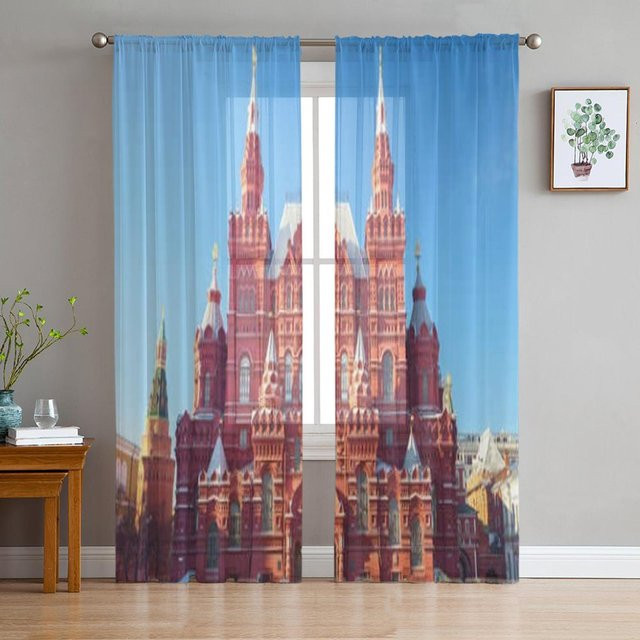 Transparente Chiffon-Vorhänge Super Six mit Motiv The State Historical Museum On Red Square in Grau, B: 135 cm, H: 114 cm - Bild 1