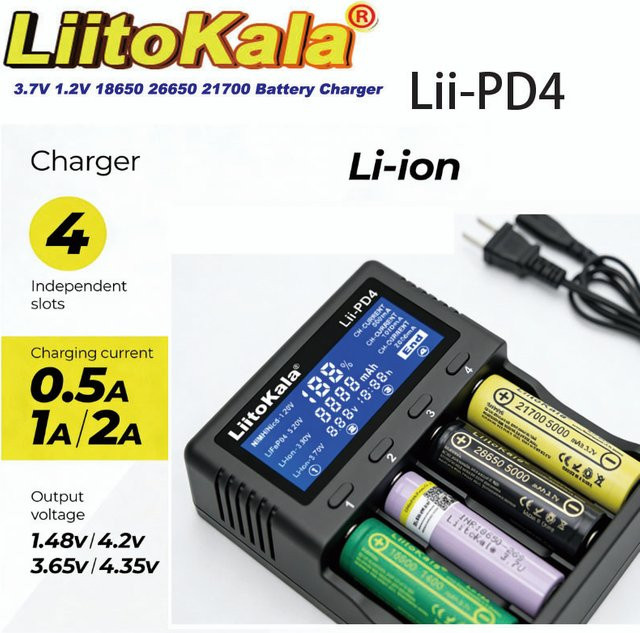 LiitoKala Lii-PD4 Batterieladegerät in Schwarz für 18650 26650 21700 AA AAA Lithium und NiMH Batterien - Bild 1