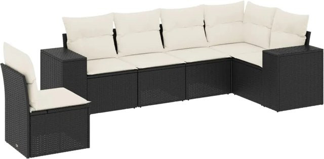 vidaXL 6-teilige Garten-Sofagarnitur in L-Form aus schwarzem Poly-Rattan mit Sitzkissen und Rückenkissen - Bild 1