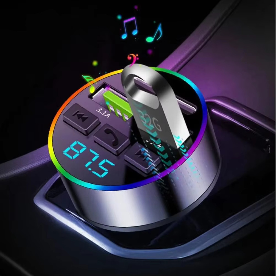 Multifunktionaler Bluetooth 5.0 FM-Transmitter und Auto-Ladegerät mit MP3-Musikplayer und USB-Anschluss in Schwarz - Bild 2
