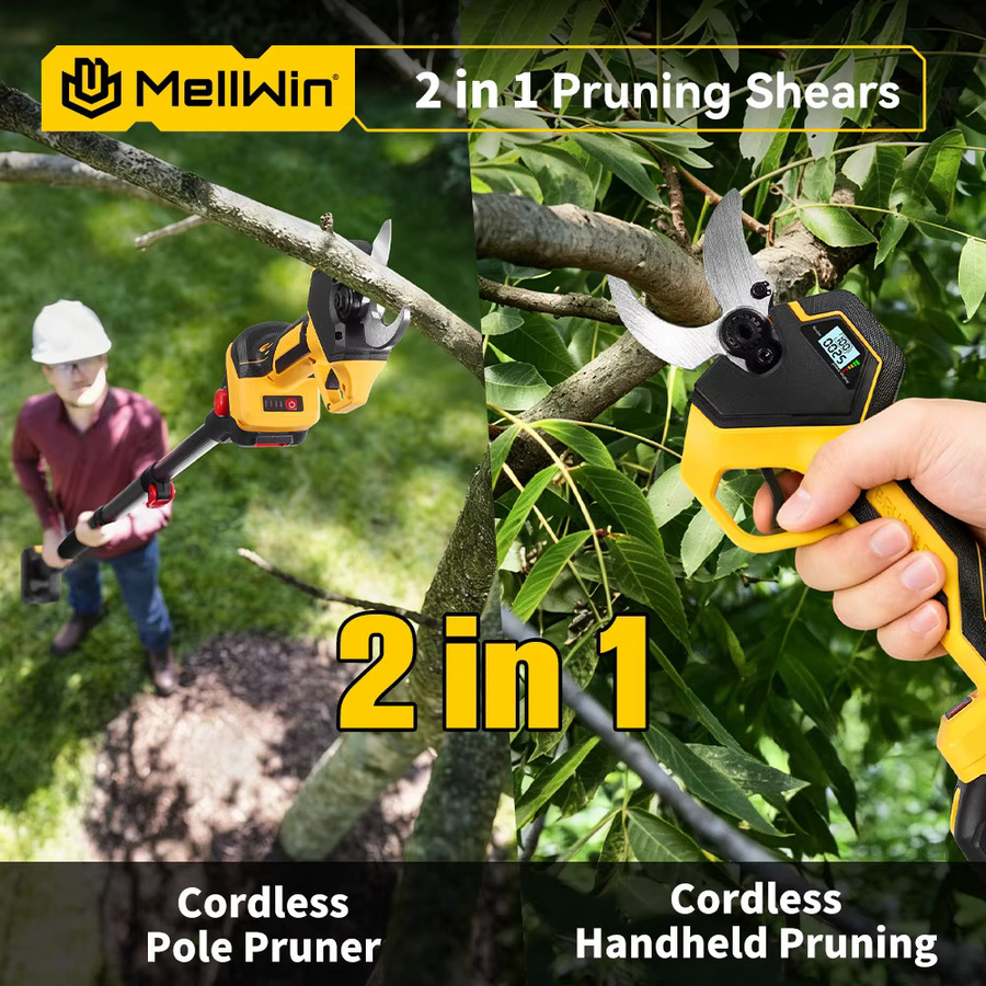 MELLWIN Bürstenlose Elektro-Gartenschere mit 50 mm Schneidblatt und 180 cm Teleskopstange in Gelb für Makita LXT 18V Akku - Bild 4