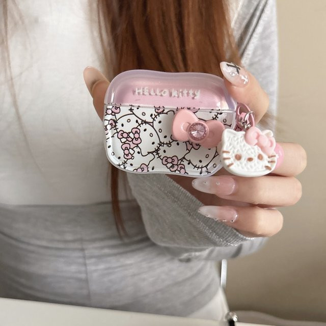 Sanrio Hello Kitty Schutzhülle für Apple AirPods 1 2 3 4 Pro 2 3 mit Schleife in Rot und Schwarz - Bild 1