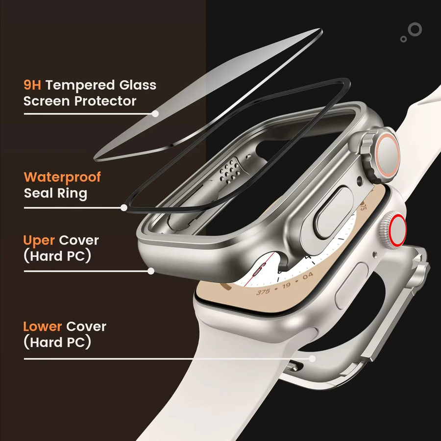 RWBANDS Displayschutzfolie für Apple Watch, hartes PC-Gehäuse, Schwarz - Bild 3