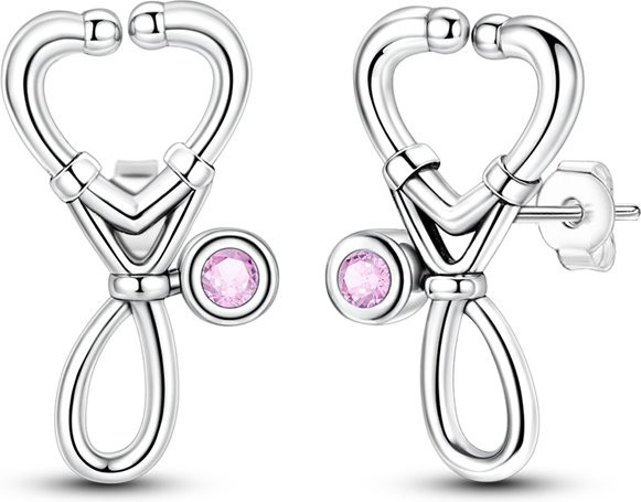 parmuz Ohrstecker 925 Silber, Herz Stethoskop, Zirkonia, Damen - Bild 1