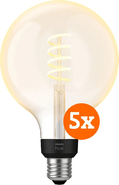 Philips Hue Filamentlampe White Ambiance Globe XL LED im Edison-Style, 5er-Pack, Transparent - Bild 1