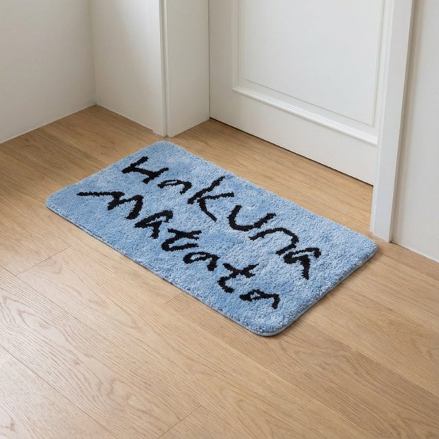 VIKAMA Badezimmerteppich in Blau, minimalistische und saugfähige Bodenmatte mit Grafik-Design, waschbar - Bild 1