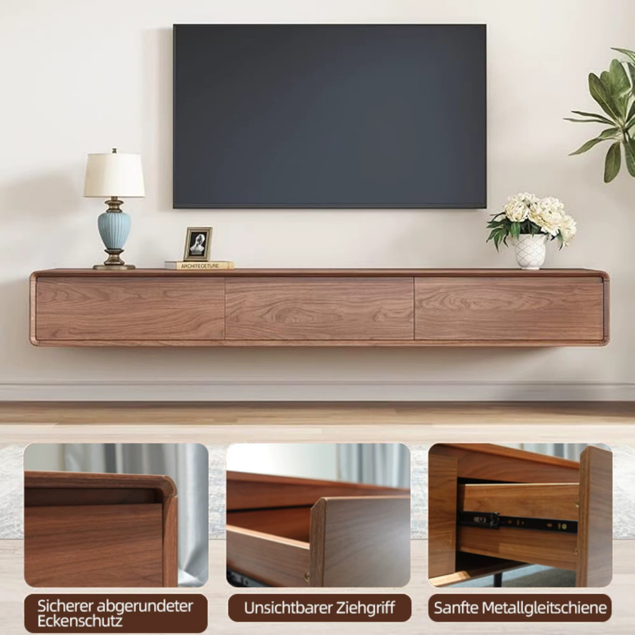 Hängendes Lowboard oleylucklive im Mid-Century Design mit 3 Schubladen, TV Schrank in Walnussoptik, Breite: 200 cm - Bild 4