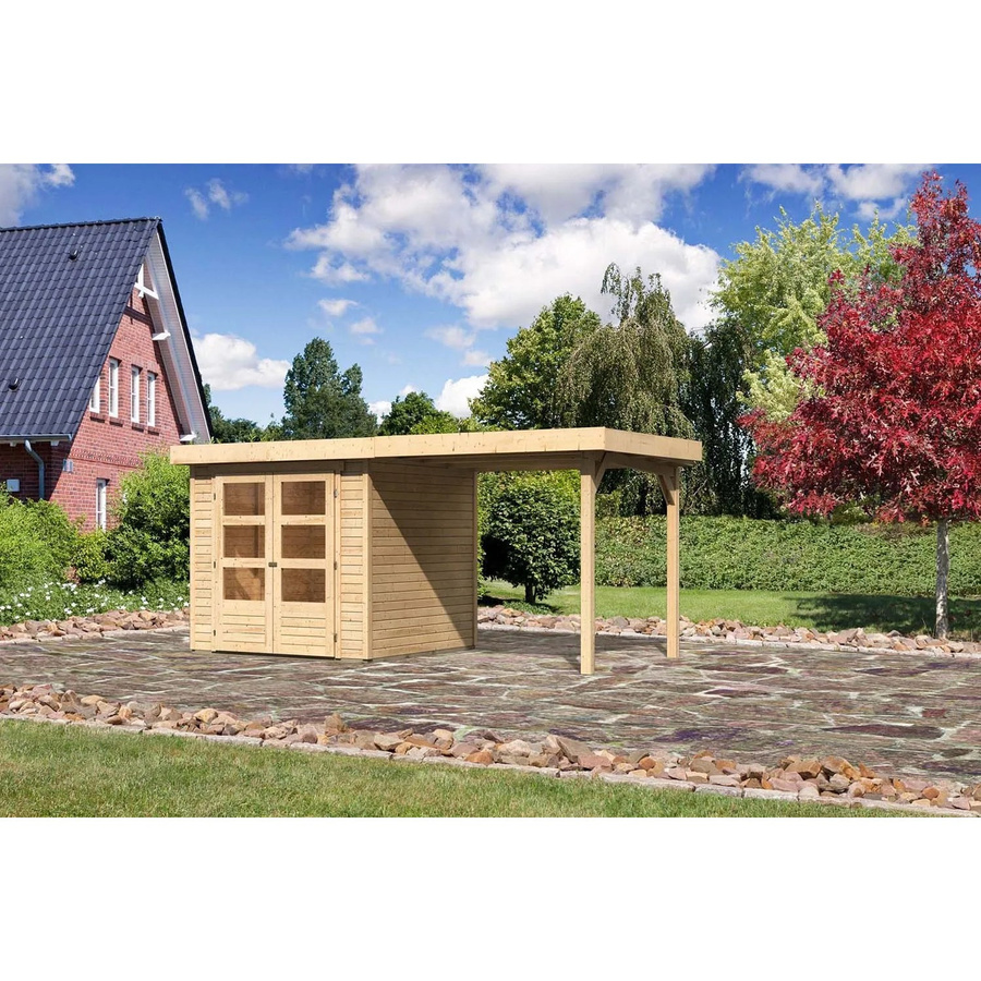 Karibu Holz-Gartenhaus Boras Natur mit Flachdach und modernem Design, Farbe: Braun, B/T/H: 211 x 209 x 209 cm - Bild 2