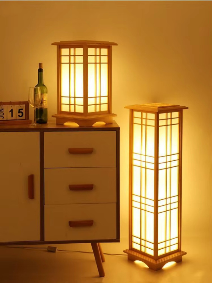 HomeLover Japanische Holz-Stehlampe mit LED und quadratischem Design in Weiß für Wohnzimmer und Schlafzimmer - Bild 4