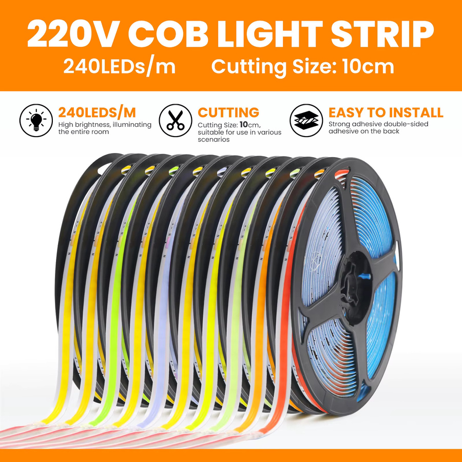 HEGEHE COB LED-Streifen mit 240 LEDs/m, flexible Hochdichte LED-Leiste für AC220V, erhältlich in verschiedenen Farben - Bild 6