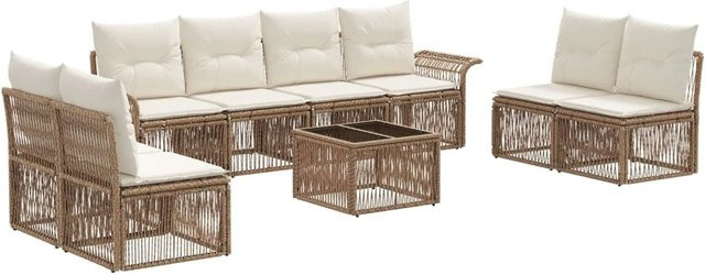 vidaXL Gartensofa-Set 9-teilig in U-Form aus Poly-Rattan und Stahl in Beige mit Tisch und Polsterkissen - Bild 1