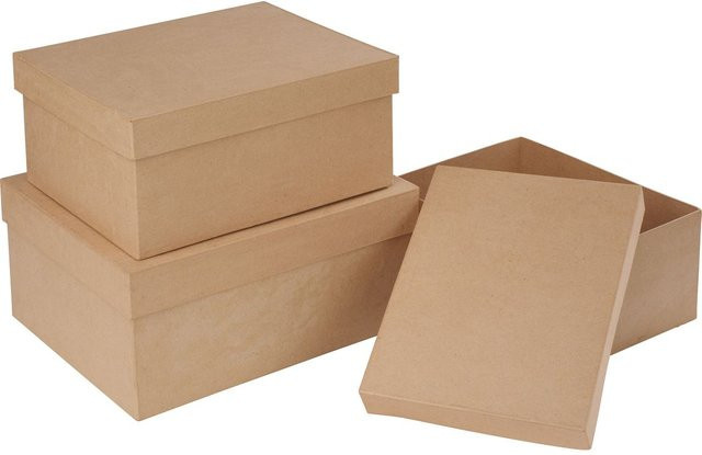 VBS Rechteck Schachteln aus Karton und Pappmaché, 3er-Set, beige - Bild 1
