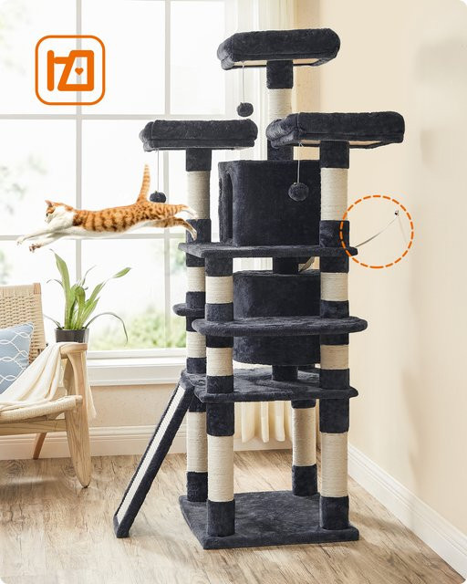 FEANDREA Kratzbaum für Katzen in Grau mit Höhle, integriertem Spielzeug und Sisal-Elementen, Höhe: 170 cm - Bild 1