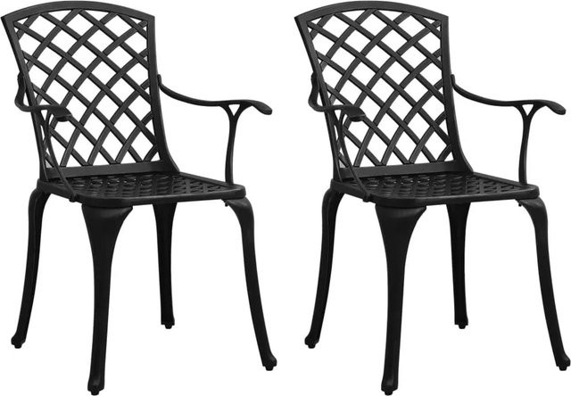 Furnicato Gartenstühle aus Aluminiumguss in Schwarz matt, 2er Set mit Armlehnen - Bild 1