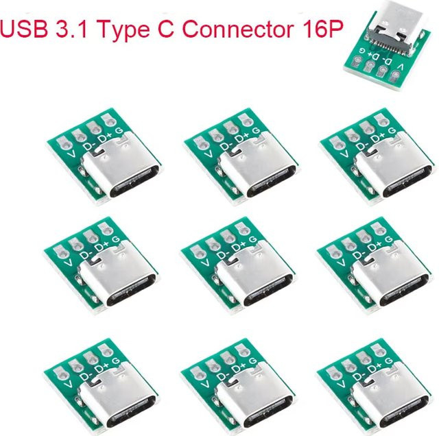 10 Stück USB 3.1 Typ C Stecker 16 Pin Test PCB Board Adapter in Grün für Datenleitung und Kabelübertragung - Bild 1
