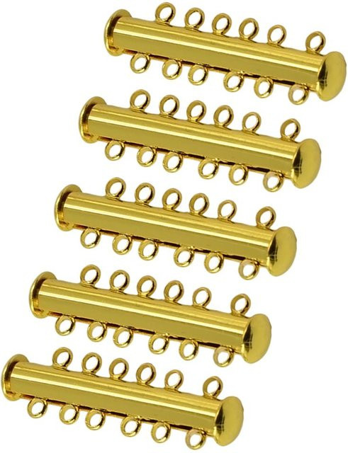 5 Sets mehrsträngige Schiebe-Magnetverschlüsse, 8 Stränge, Gold, 46 x 10 x 6 mm - Bild 1