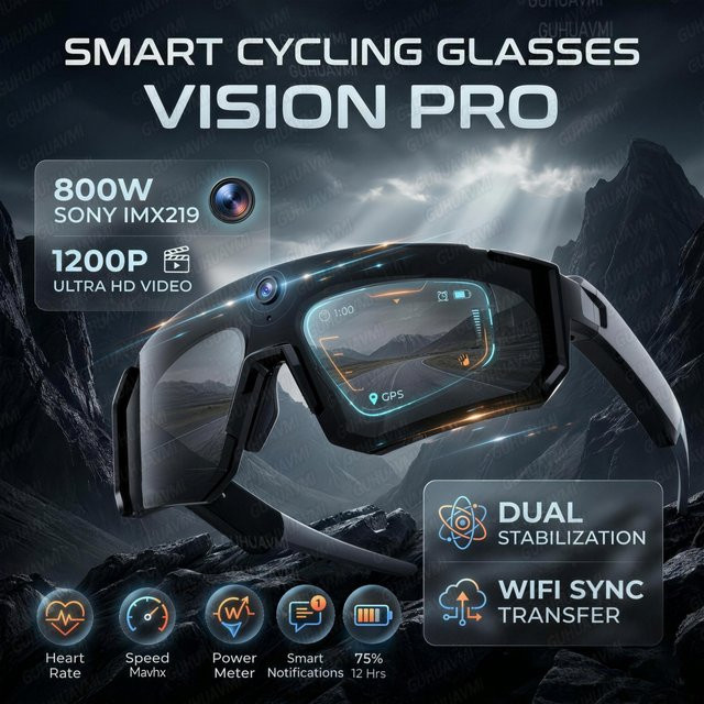 GUHUAVMI KI-Sprachübersetzungs-Smartbrille mit 1200P Videoaufnahme-Kamera, Bluetooth und WiFi, schwarze Polarisierte Sportsonnenbrille mit Anti-Shake-Funktion - Bild 1