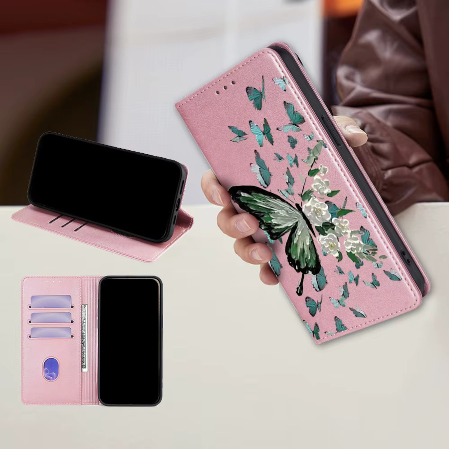 Leder Flip Case mit Schmetterlings-Motiven für Samsung Galaxy S25 Ultra S25 FE S24 S23 S22 Plus A17 A07 A56 A36 A26 Wallet Cover in Grün - Bild 3