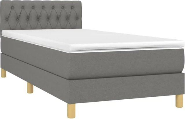 vidaXL Boxspringbett mit Matratze und LED-Unterbettbeleuchtung in Dunkelgrau, Hybridbett mit USB-Ladeanschluss und Taschenfederkern, B/T: 100 x 200 cm - Bild 1