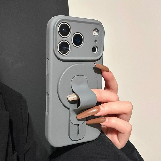 YULIN Flüssigsilikon MagSafe Griff Halter Hülle für iPhone 11 bis iPhone 17 Pro Max in Grau - Bild 1