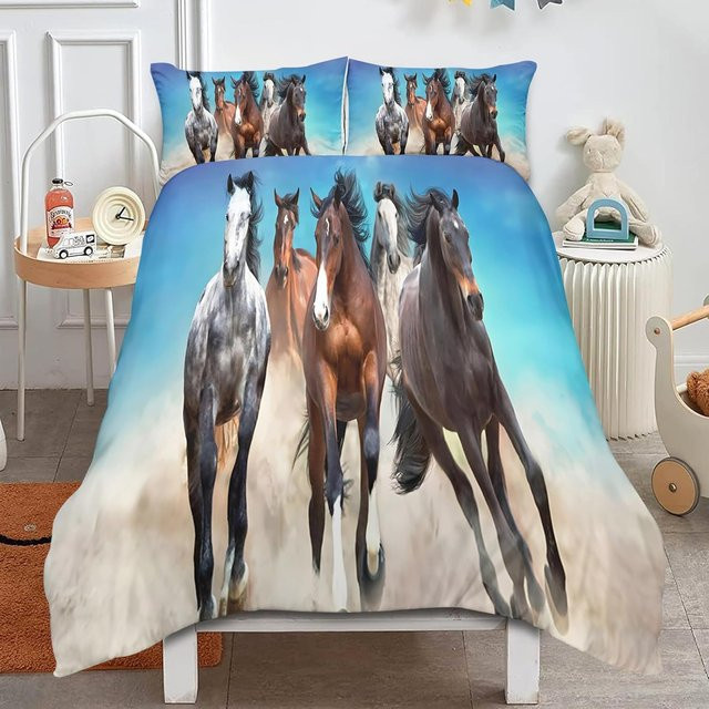 Flylo Kinder Bettwäsche Set mit Reitermotiv und Tieren, Mehrfarbig, Polyester, B/H: 200 x 200 cm - Bild 1