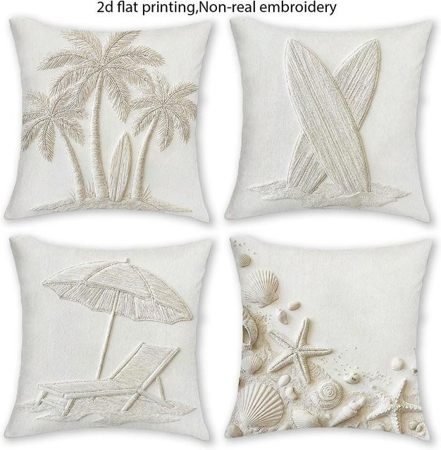 JMG Clothing Kissenbezug mit Küsten- und Strandmotiv in Weiß, quadratisch, B/B: 60 x 60 cm - Bild 1