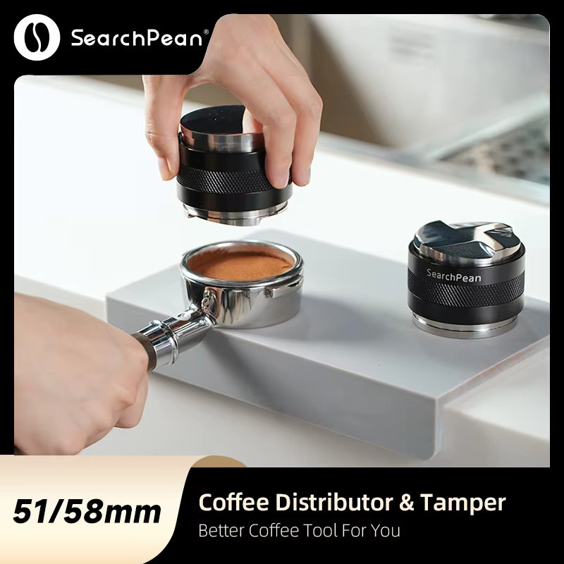 SearchPean Kaffee-Verteiler und Tamper aus Edelstahl für 51/58mm, Doppelkopf-Kaffeeglättungswerkzeug mit einstellbarer Tiefe, 3-Winkel und Flach-Tamper, rund - Bild 2