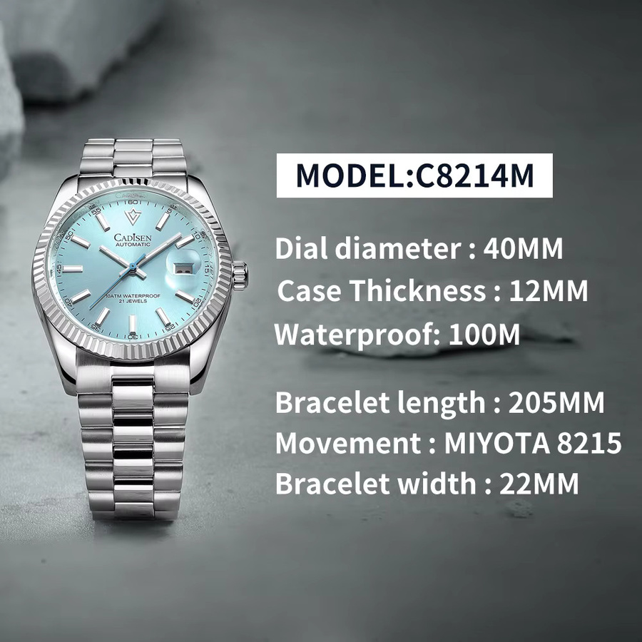 CADISEN Armbanduhr Automatik, Edelstahl, Blau, Gold, Herren - Bild 2