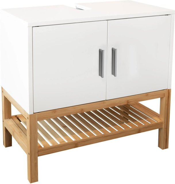 Osoltus Waschbeckenunterschrank Osaka aus Bambus und MDF, Weiß - Bild 1
