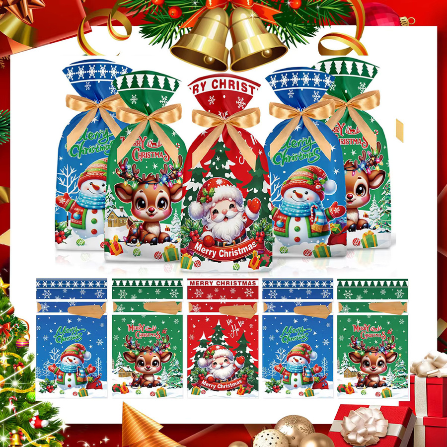 PATIMATE Weihnachts-Geschenktüten mit Kordelzug aus Papier für Weihnachtsdekoration und Kekse - Bild 2