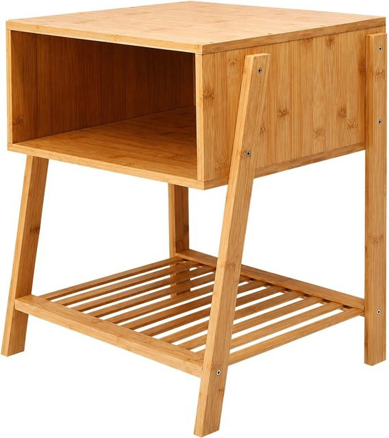 Relaxdays Nachttisch aus Bambus in Natur mit Gitterablage und offenem Fach, B/T/H: 50 x 45 x 36 cm - Bild 1