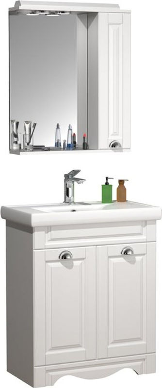 VCM Badmöbel Set Casalo L in Landhaus-Optik, 3-tlg. Waschplatz-Set mit Unterschrank, Waschbecken aus Keramik und Spiegelschrank, weiß, Breite: 60 cm - Bild 2