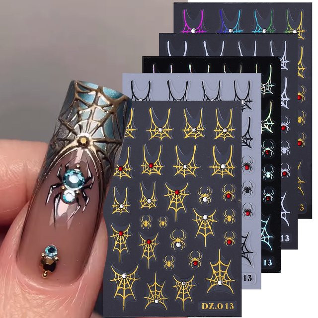 SWEET TREND Nagelaufkleber, 5 Stück, Metallic, Halloween Spinnennetz - Bild 1